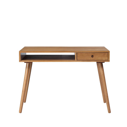 Nathan James Parker Modern Home Office Desk in Walnut Wood with Open Storage Cubby and Small Drawer, Walnut