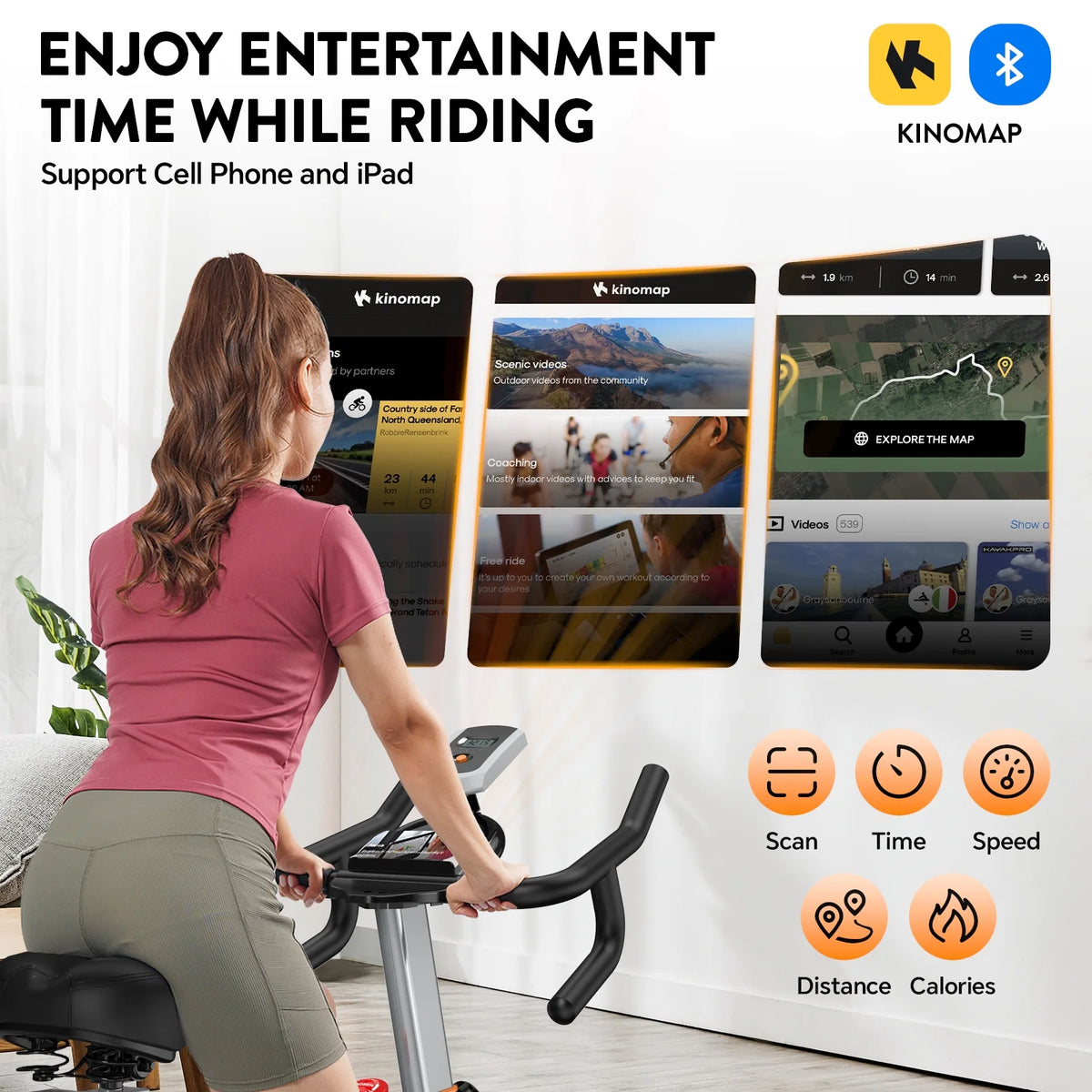 LNOW Commercial Built-in Bluetooth Fan Exercise Bike, Adjustable Air Resistance with Dual-Action Handlebars, Heavy Duty Indoor Cycling Bike for Home Gym Traininning, 350lbs Arm/Leg Cardio Workout