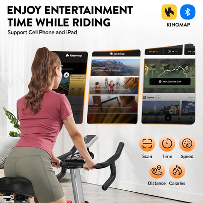 LNOW Commercial Built-in Bluetooth Fan Exercise Bike, Adjustable Air Resistance with Dual-Action Handlebars, Heavy Duty Indoor Cycling Bike for Home Gym Traininning, 350lbs Arm/Leg Cardio Workout