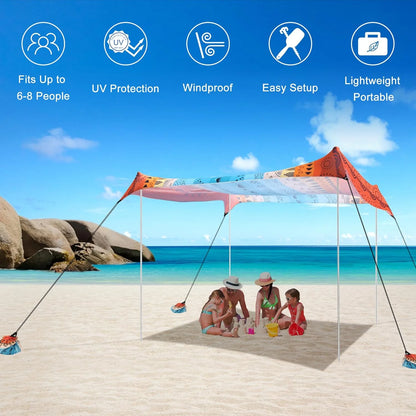 Beach Tent, UPF 50+ Beach Canopy Sun Shade, Portable 10×10 FT Large Pop-Up Beach Tent Sun Shelter with Sand Anchors, Ground Pegs, Easy Setup for Beach, Camping, Park, and Backyard Fun