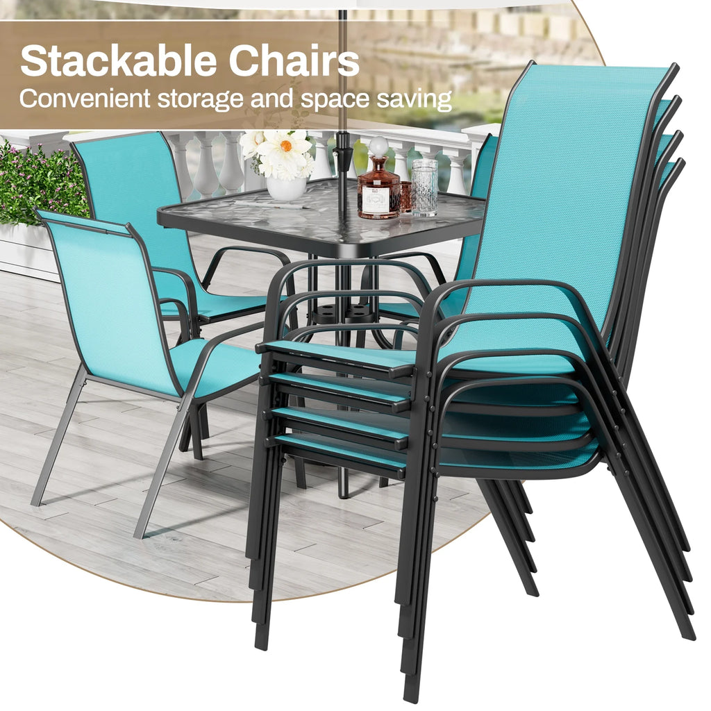 Pirecart 5-Piece Outdoor Patio Dining Table Set with 4 Stackable Textilene Chairs for for Patio, Lawn, Garden, Gray