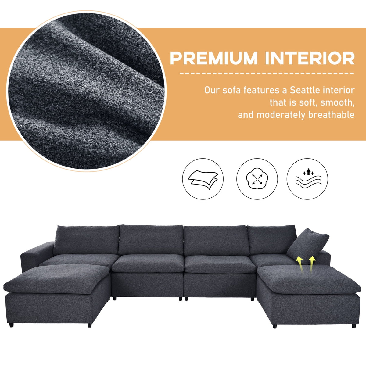 Harper & Bright Designs Convertible Modular Sectional Sofa with 2 Removable Ottomans & Pillows, Large U Shape Cloud Couch with Reversible Chaise for Living Room, Grey