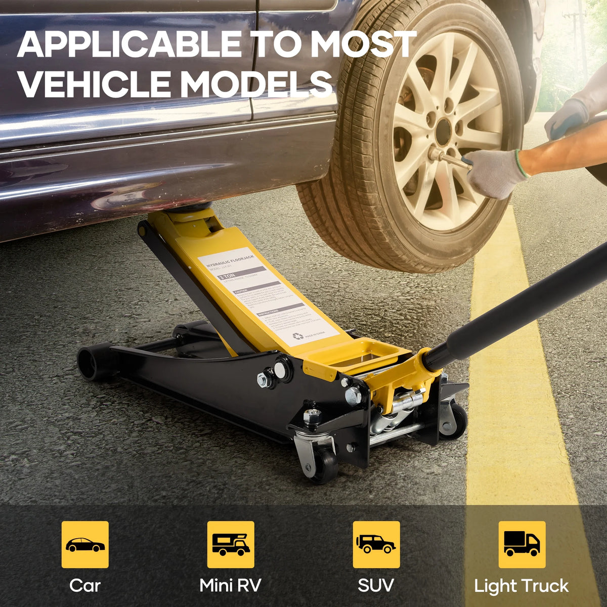 Naipo 3 Ton Low Profile Floor Jack, Dual Piston Hydraulic Pump, Heavy Duty All Steel Construction, Lifting Range 2.8"-19.7", Use for Car, SUV, Mini RV, Light Truck, Yellow