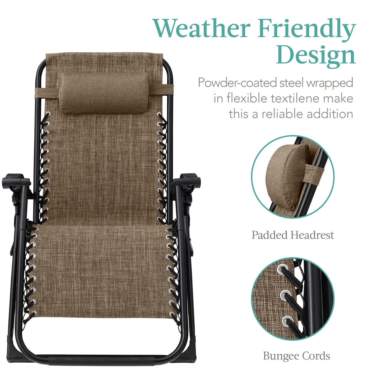 Best Choice Products Oversized Zero Gravity Chair, Folding Recliner w/ Removable Cushion, Side Tray - Fossil Gray