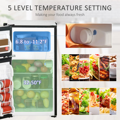 3.2 Cu.Ft Mini Fridge with Freezer, Double Door Compact Refrigerator with Adjustable Thermostat, Shelf and Reversible Door for Bedroom, Dorm, Home Office, Energy Efficient, Black
