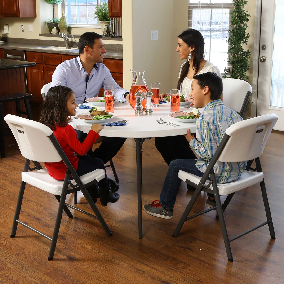Lifetime 48 inch Round Fold-in-Half Table, Indoor/Outdoor Essential, White Granite (280064)