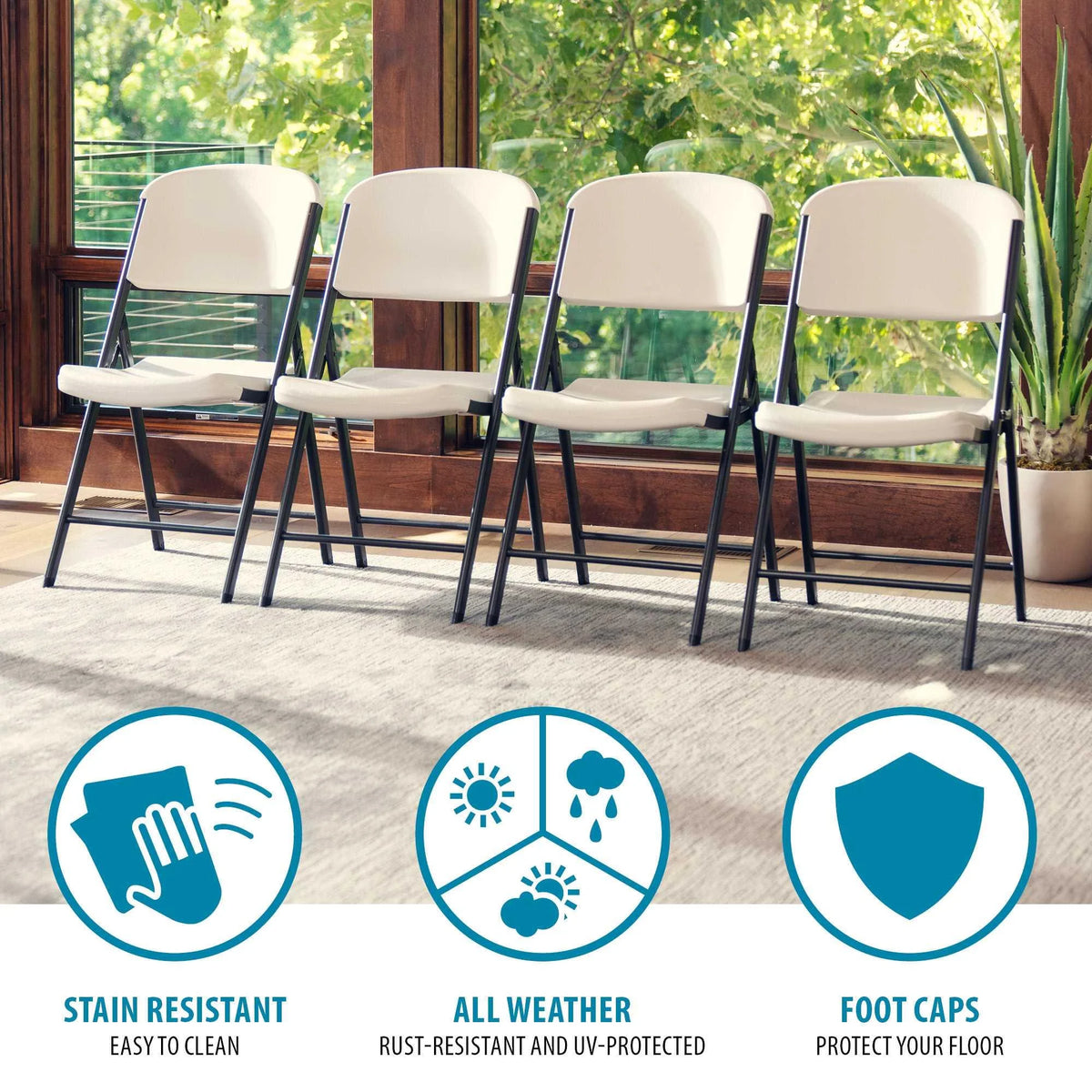 Lifetime 4 60 inch Round Folding Tables with 32 Folding Chairs - Almond