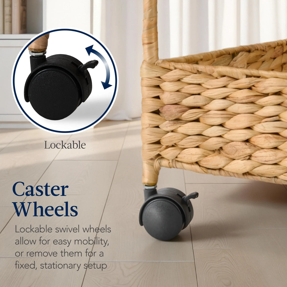 Best Choice Products 3-Tier Water Hyacinth Rolling Nursery Caddy w/ Wheels, Utility Cart, Storage Organization - Natural
