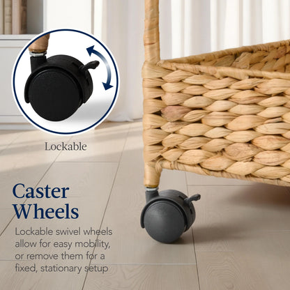 Best Choice Products 3-Tier Water Hyacinth Rolling Nursery Caddy w/ Wheels, Utility Cart, Storage Organization - Natural
