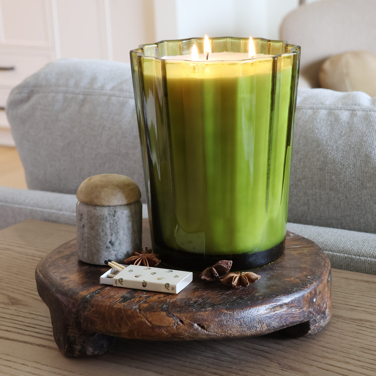 Sand + Fog 57 oz. Scalloped Candle with Rubber Wood Lid