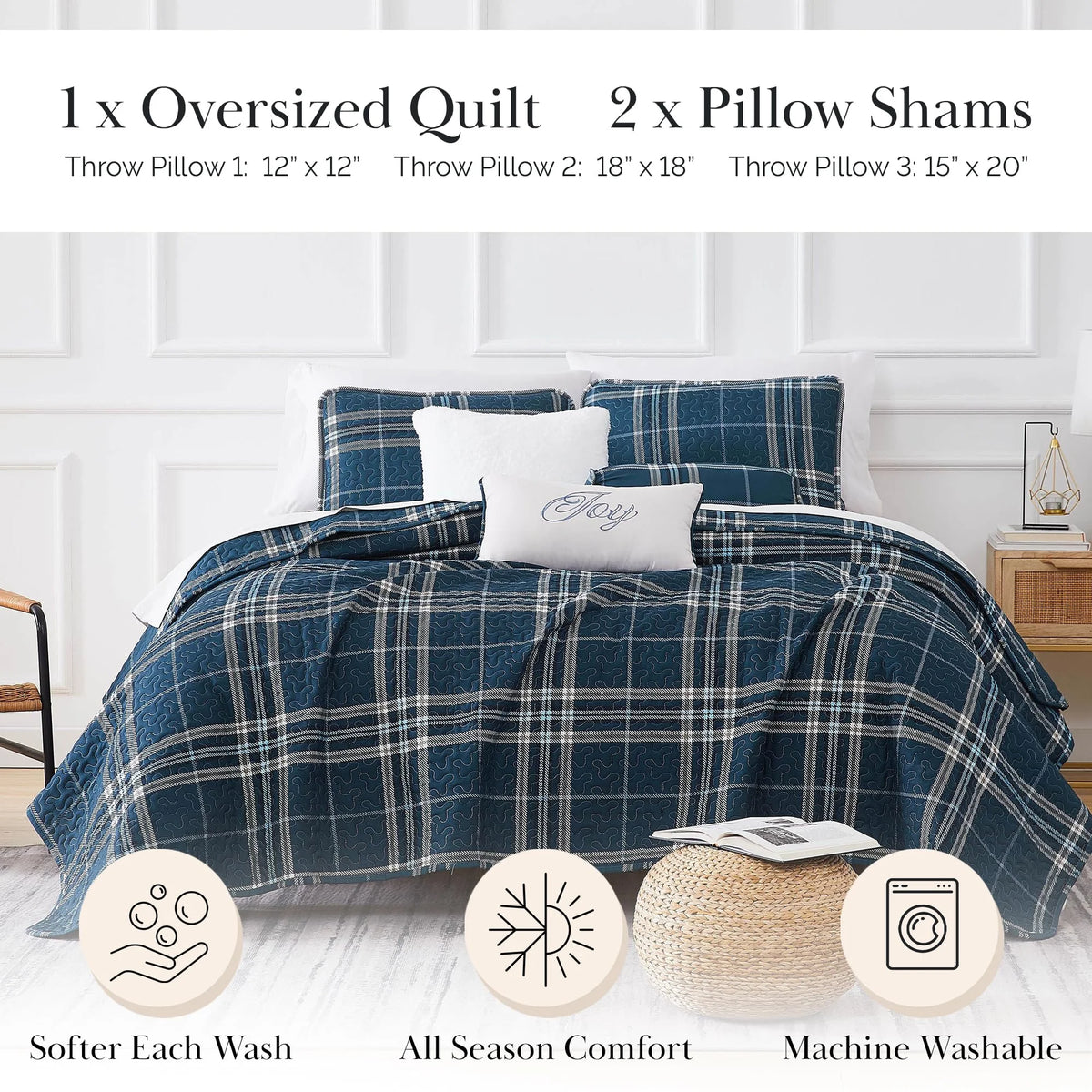 Southshore Fine LinensOversized 5-Piece Twin / Twin XL Quilt Bedding Set with two matching shams and three decorative throw pillows, oversized Paisley farmhouse bedspread Pure Melody Aqua
