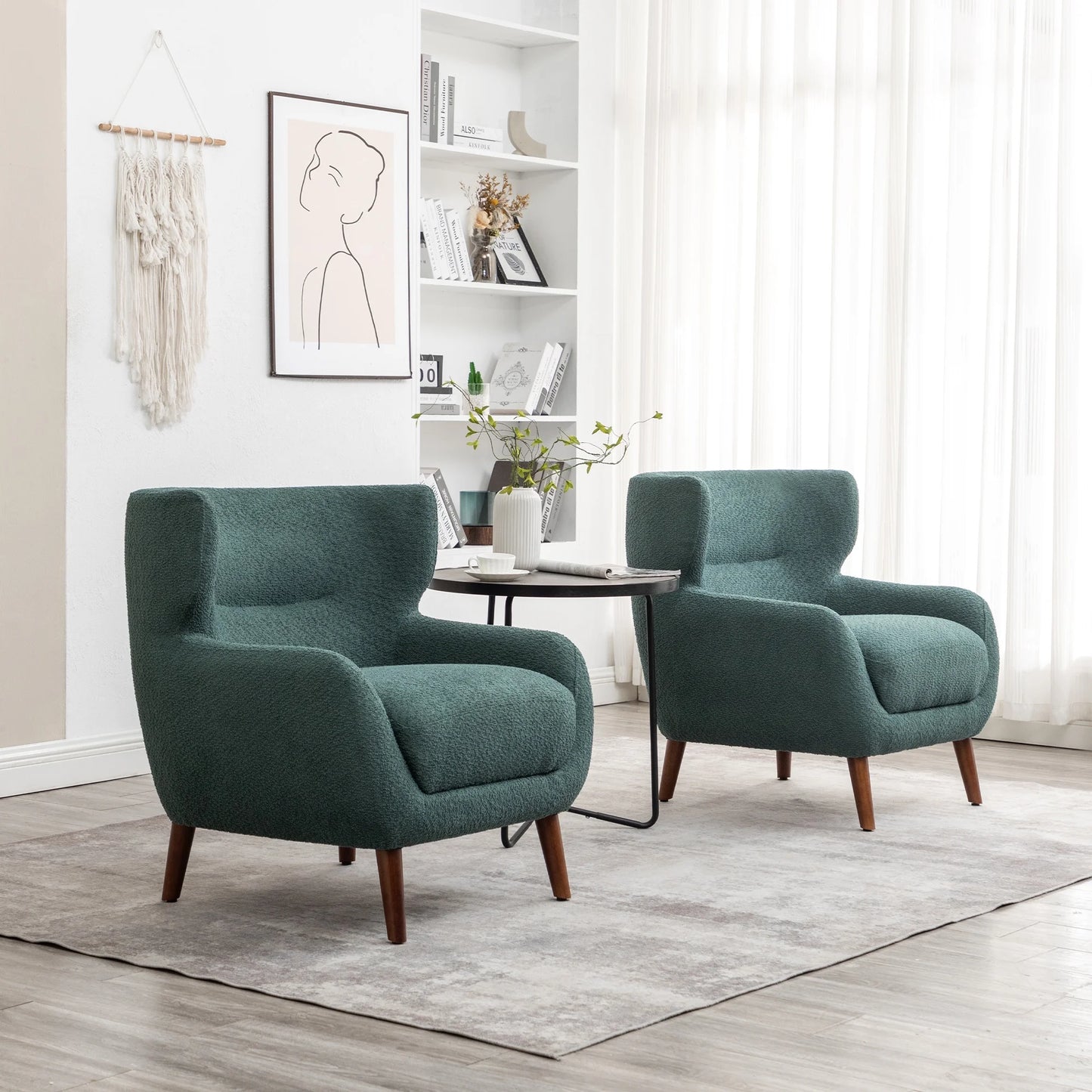 ALEAVIC White Accent Chair Upholstered Armchair with Solid Wood Legs