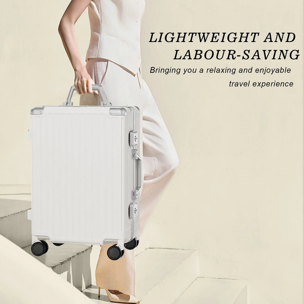 Luggage Aluminium Frame PC ABS Hardshell Suitcase with Spinner Wheels TSA Lock Zipperless Luggage 28 inch Silver