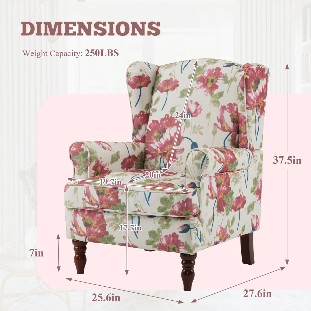 EROMMY Upholstered Accent Chair, Floral Print Fabric Armchair