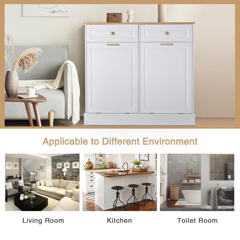 Eclife 20 Gallons Double Tilt Out Trash Cabinet Wood Tabletop, Upgrade Gray, WB010GY