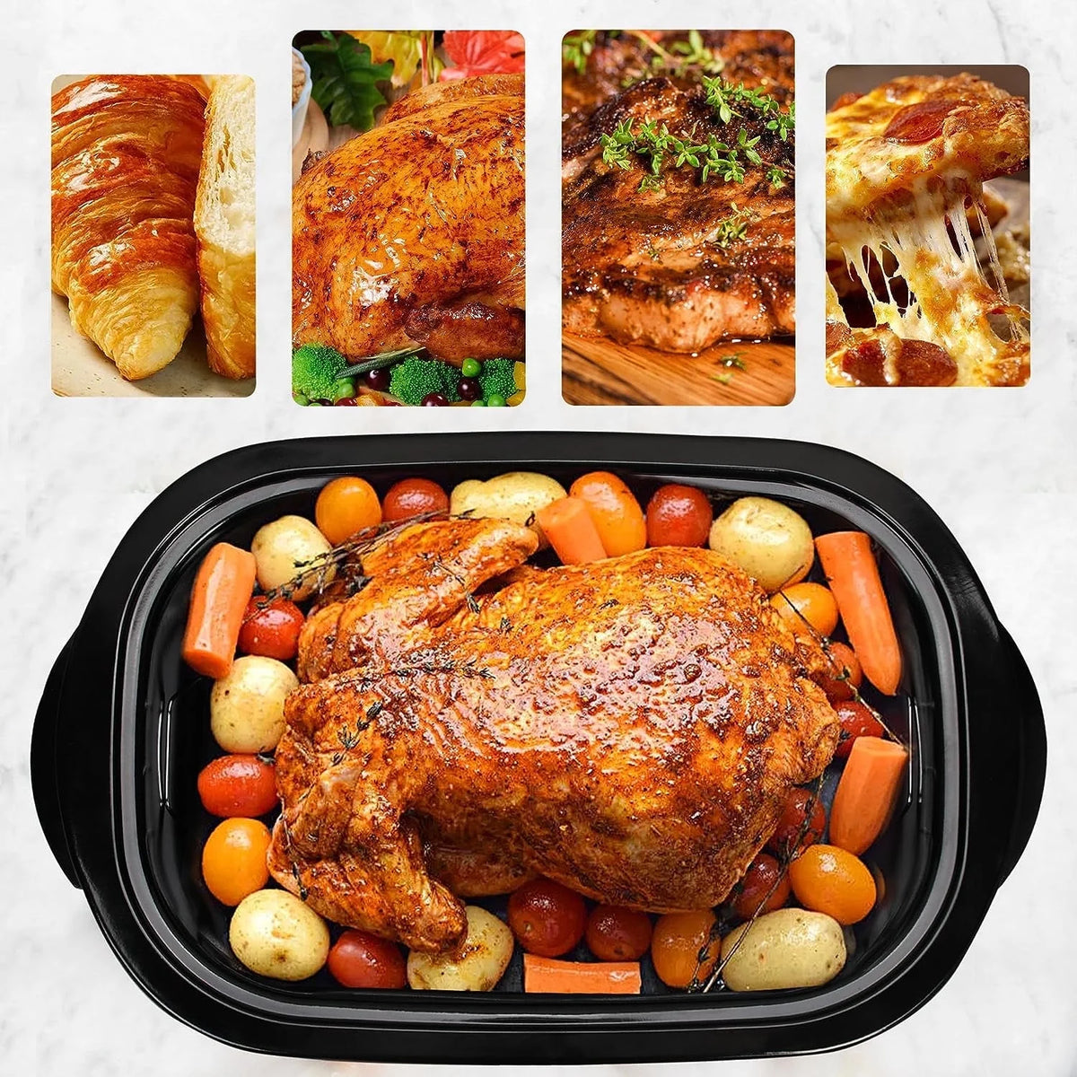 18 Quart Electric Roaster Oven, Turkey Roaster Electric, Roaster Oven Buffet, Selfbasting Lid, Removable Pan, Full-Range Temperature Control Cool-Touch Handles, White Body, Black Lid