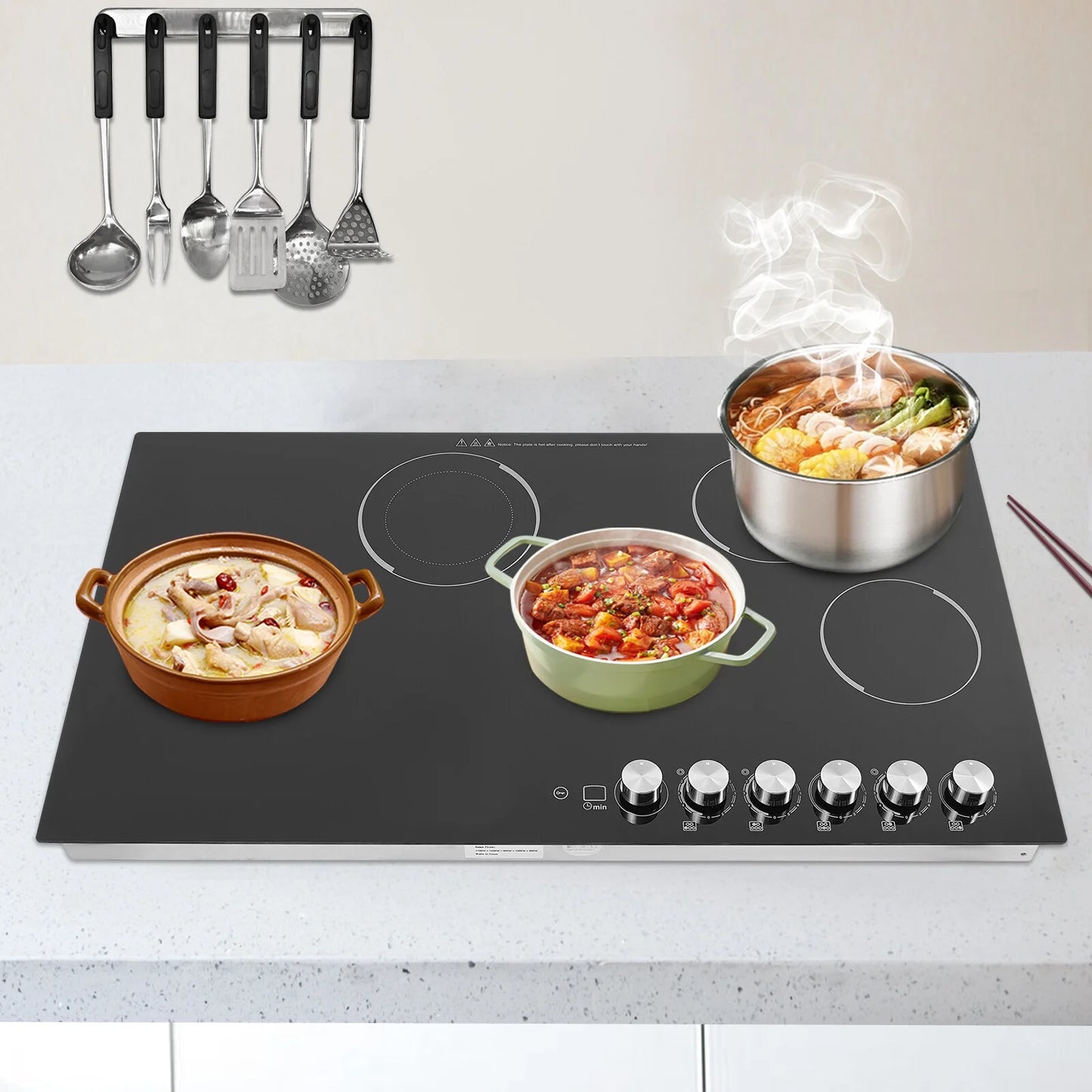 110V Modern Black Electric Cooktop Electric Stovetop 5 Burners Electric Cooktop for Homes, Restaurants