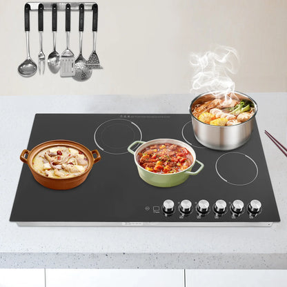 110V Modern Black Electric Cooktop Electric Stovetop 5 Burners Electric Cooktop for Homes, Restaurants