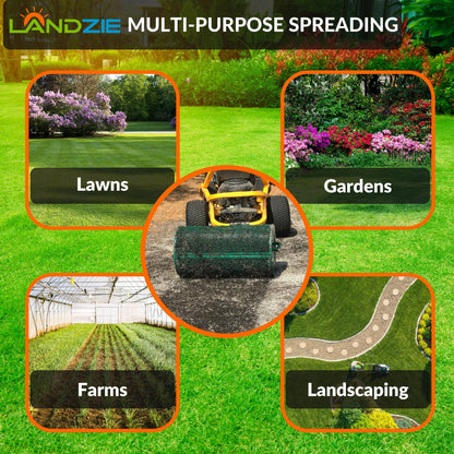 Landzie Compost Spreader 24 Inch Walk-Behind Lawn & Garden Spreader with Metal Mesh Basket