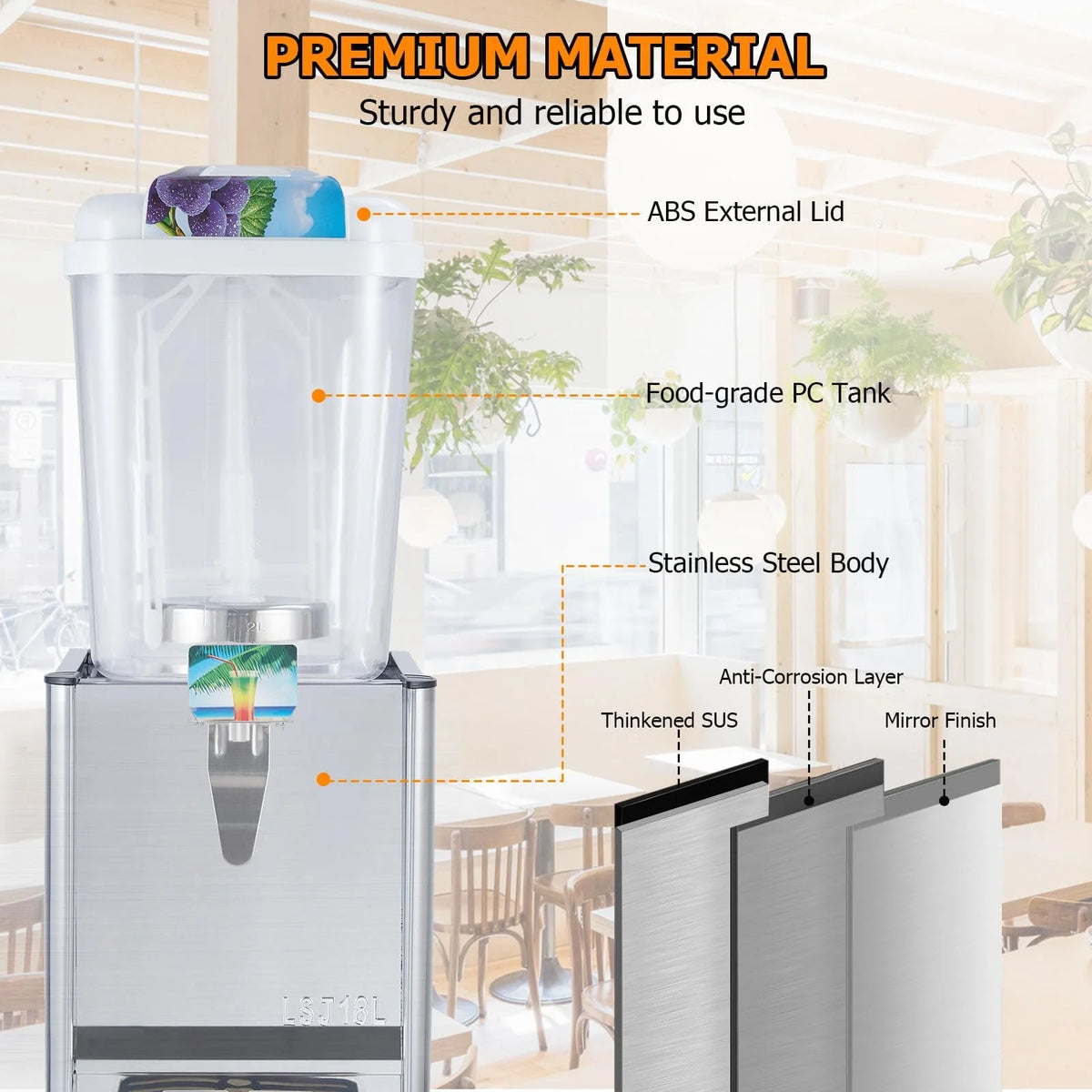 TROPOW Commercial Beverage Dispenser, 2 Tanks ,Juice Dispenser, 380W Stainless Steel Food Grade Lemonade Dispenser With Thermostat Controller, Drink Dispensers for Parties Restaurant