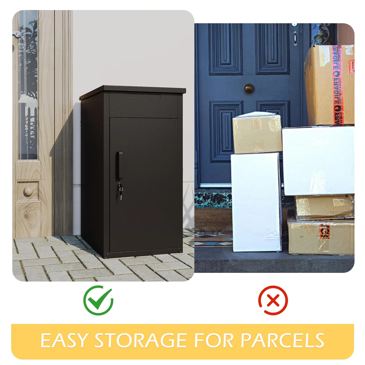 AECOJOY Package Delivery Boxes for Outside Parcel Drop Box Outdoor Storage Box Wall Mounted Express Mail Package Delivery Box 17" x 16" x 38.3" Black