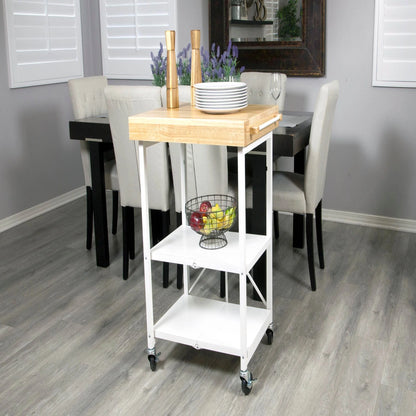 Origami Foldable Wheeled Portable Solid Wood Top Kitchen Island Bar Cart