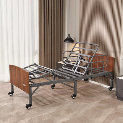 ESHINE Hospital Bed with 6" Waterproof Mattress - Wireless Remote, Headboard, 2.5" Wheels, Head & Foot Incline