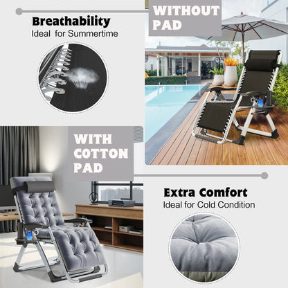 NAIZEA 2 Pack Zero Gravity Chair, Foldable Portable Lawn Recliner with Cushion, Headrest, Cup Holder, Black