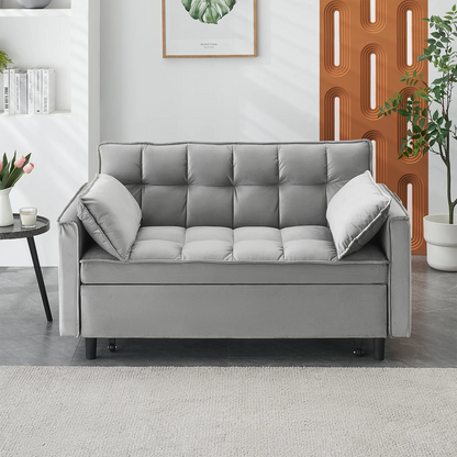 Adjustable Back Velvet Futon Sofa Bed, Modern Convertible Couples Sleeper with Side Pockets, Fold Down Couch for Living Room, Apartment,Blue