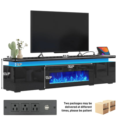 LED TV Stand for up to 85" TVs with Power Outlet, 75" Large Entertainment Center Console Table Gaming Soundbar Shelf with 2 Storage Cabinets