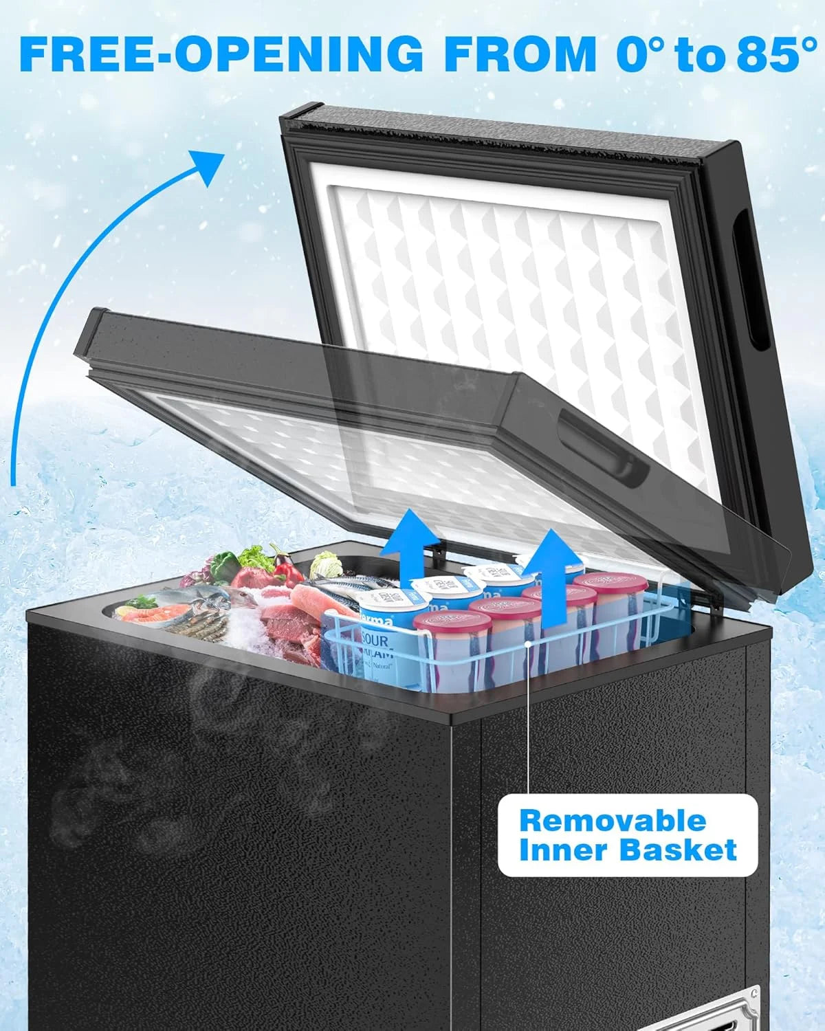 Crzoe 1.8 Cu.Ft Chest Freezer with Removable Basket and Bottom Defrost Water Drain Freestanding Mini Freezer with Adjustable 7 Thermostat for Home/Apartment, Black