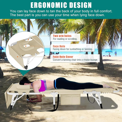 Slsy Folding Lounge Chair, 5-Position Adjustable Outdoor Reclining Chair, Folding Sleeping Bed Cot, Folding Chaise Lounge Chair for Pool Beach Patio Sunbathing