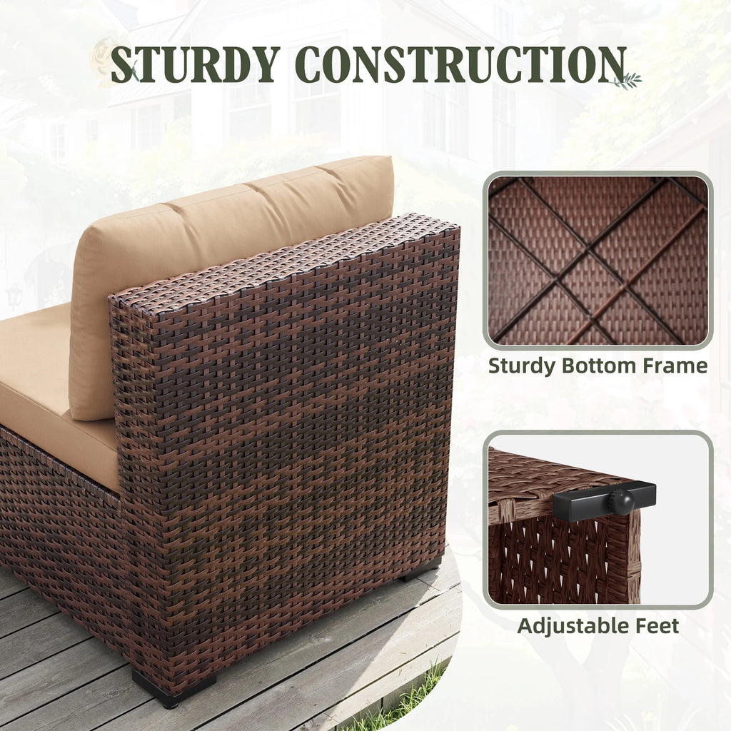 7 Pieces Patio Conversation Set, Outdoor Sectional PE Rattan Wicker Furniture Seat,Dark Gray