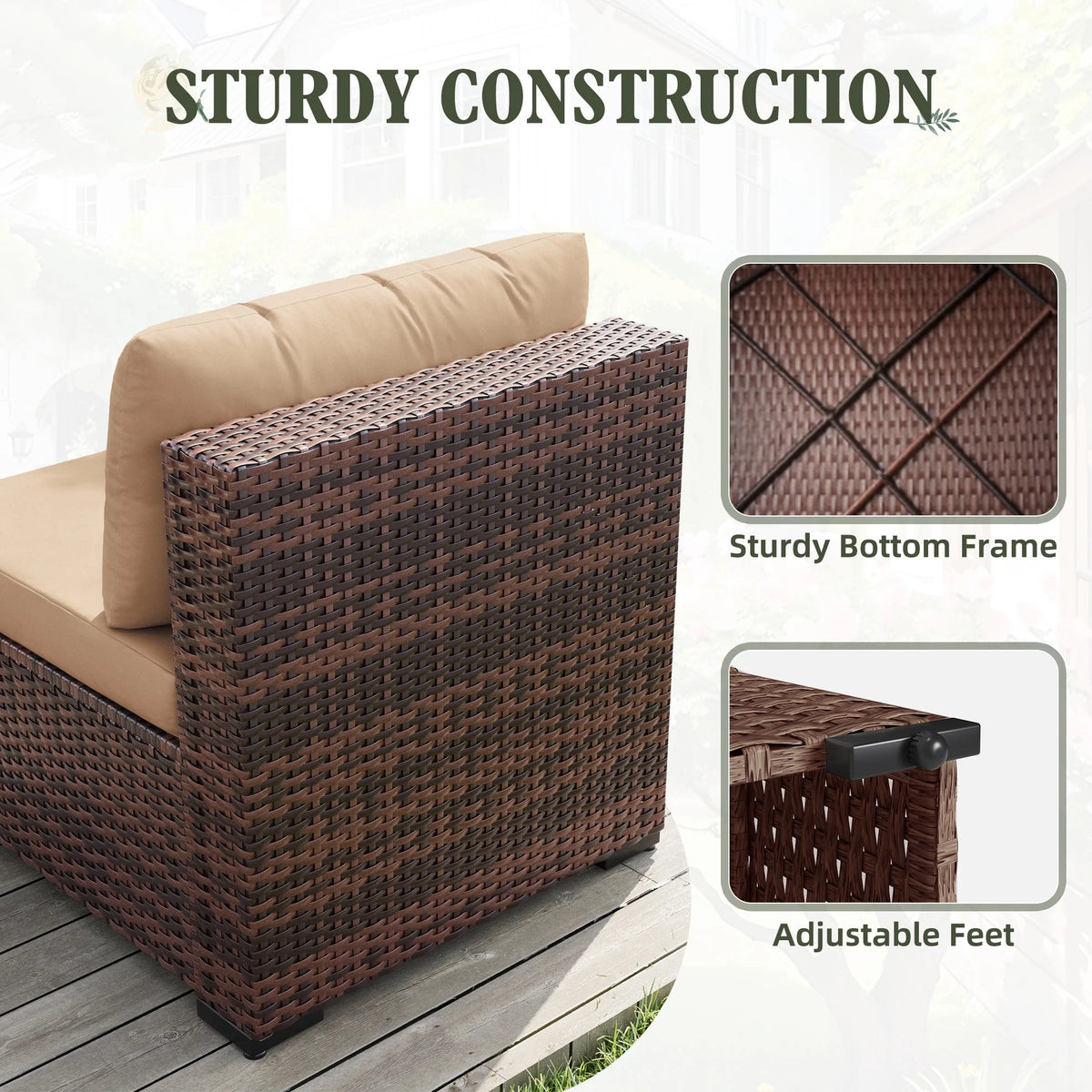 7 Pieces Patio Conversation Set, Outdoor Sectional PE Rattan Wicker Furniture Seat,Dark Gray