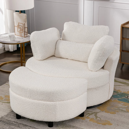 Muumblus Teddy Swivel Accent Barrel Chair, Modern Oversize Sherpa Comfy Round Reading Armchair for Living Room, Ivory