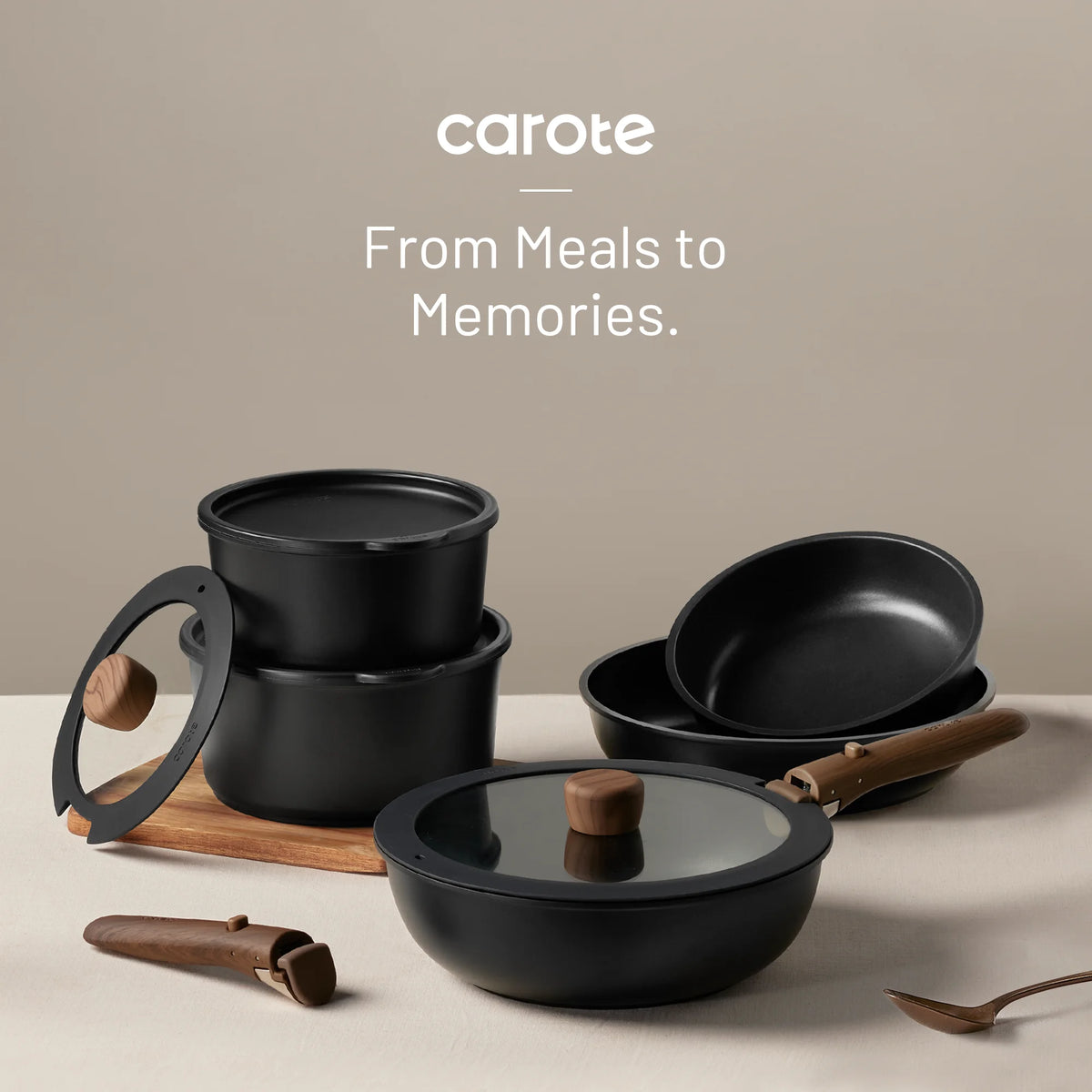 Carote 21 Pcs Nonstick Cookware Set, Pots and Pans Set with Detachable Handles, Oven/Dishwasher Safe, Stackable Kitchen Cooking Set, White Granite.