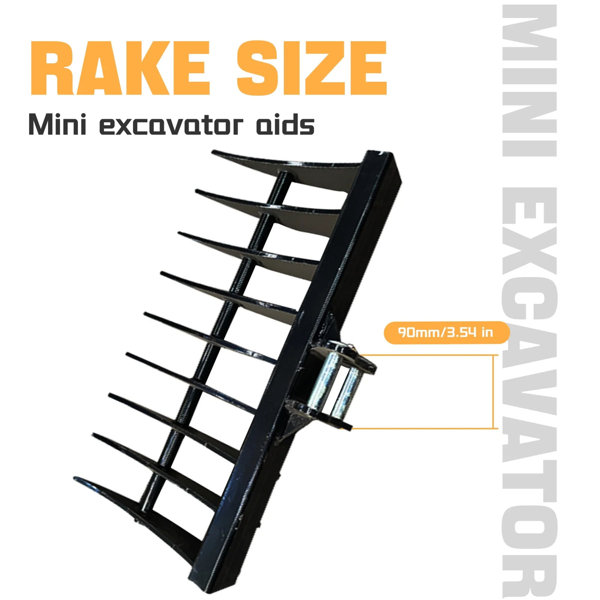 MachPro Mini Excavator Rake, 31'' Mini Excavator Attachments, 9 Tooth Wide Backhoe Digger Accessories Rake Use for Land Clearing, Debris Removing