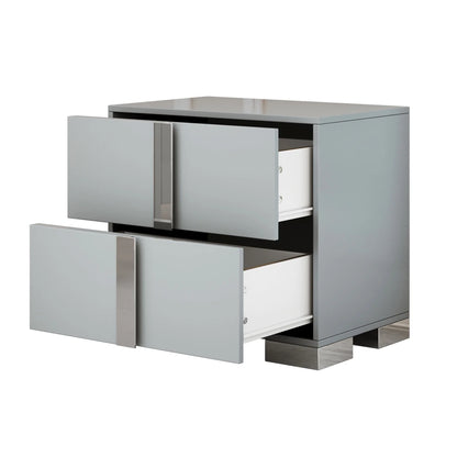 Elegant Nightstand with Metal Handle, Mirrored Bedside Table with 2 Drawers for Bedroom, Living Room, End Sofa Side Table for Living Room, Office, White