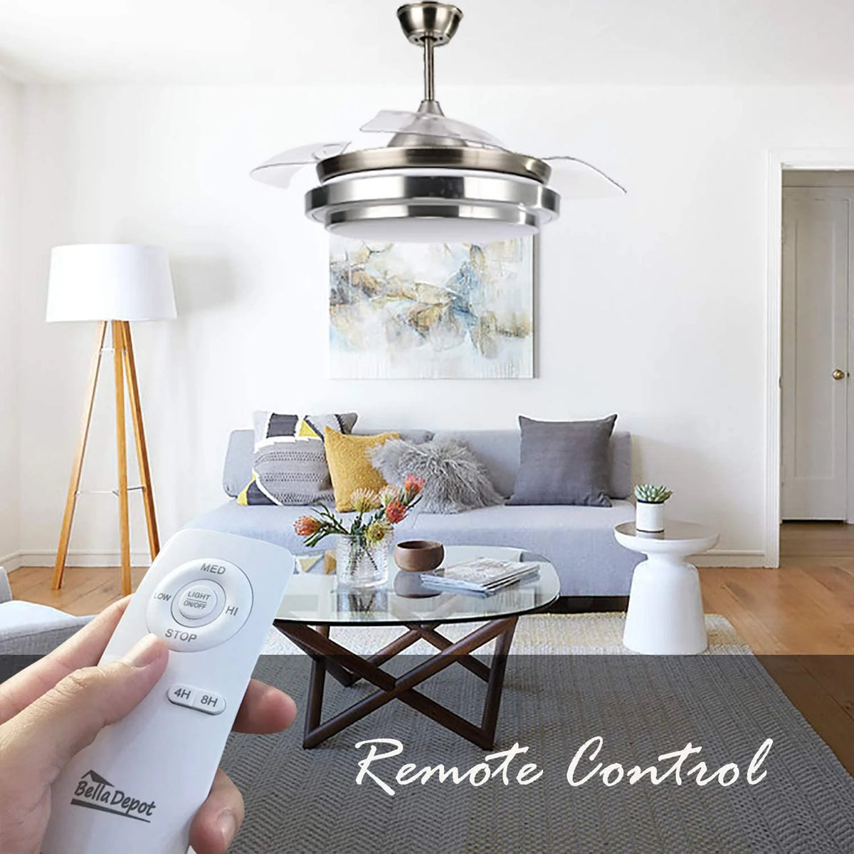 42" Retractable LED Ceiling Fan with Remote Control and Light Kit Included