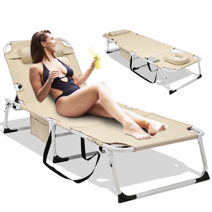 Slsy Folding Lounge Chair, 5-Position Adjustable Outdoor Reclining Chair, Folding Sleeping Bed Cot, Folding Chaise Lounge Chair for Pool Beach Patio Sunbathing