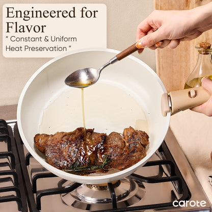 Carote 21 Pcs Nonstick Cookware Set, Pots and Pans Set with Detachable Handles, Oven/Dishwasher Safe, Stackable Kitchen Cooking Set, White Granite.
