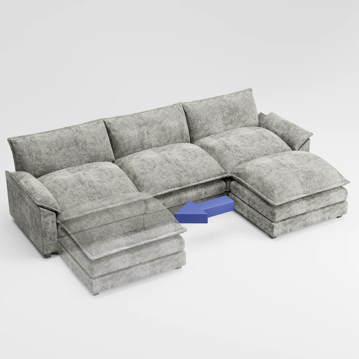 Homall Sectional Sofa 3-seat L-shaped Sofa with reversible toffee chair Movable Footrest Sofa,Gray