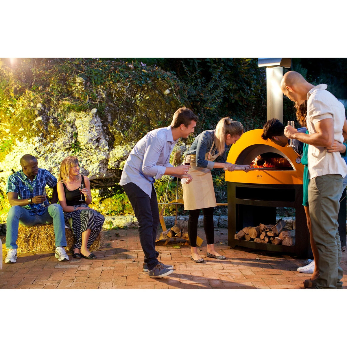 Alfa Allegro Outdoor Steel Italian Wood Fired Pizza Oven with Base, Yellow