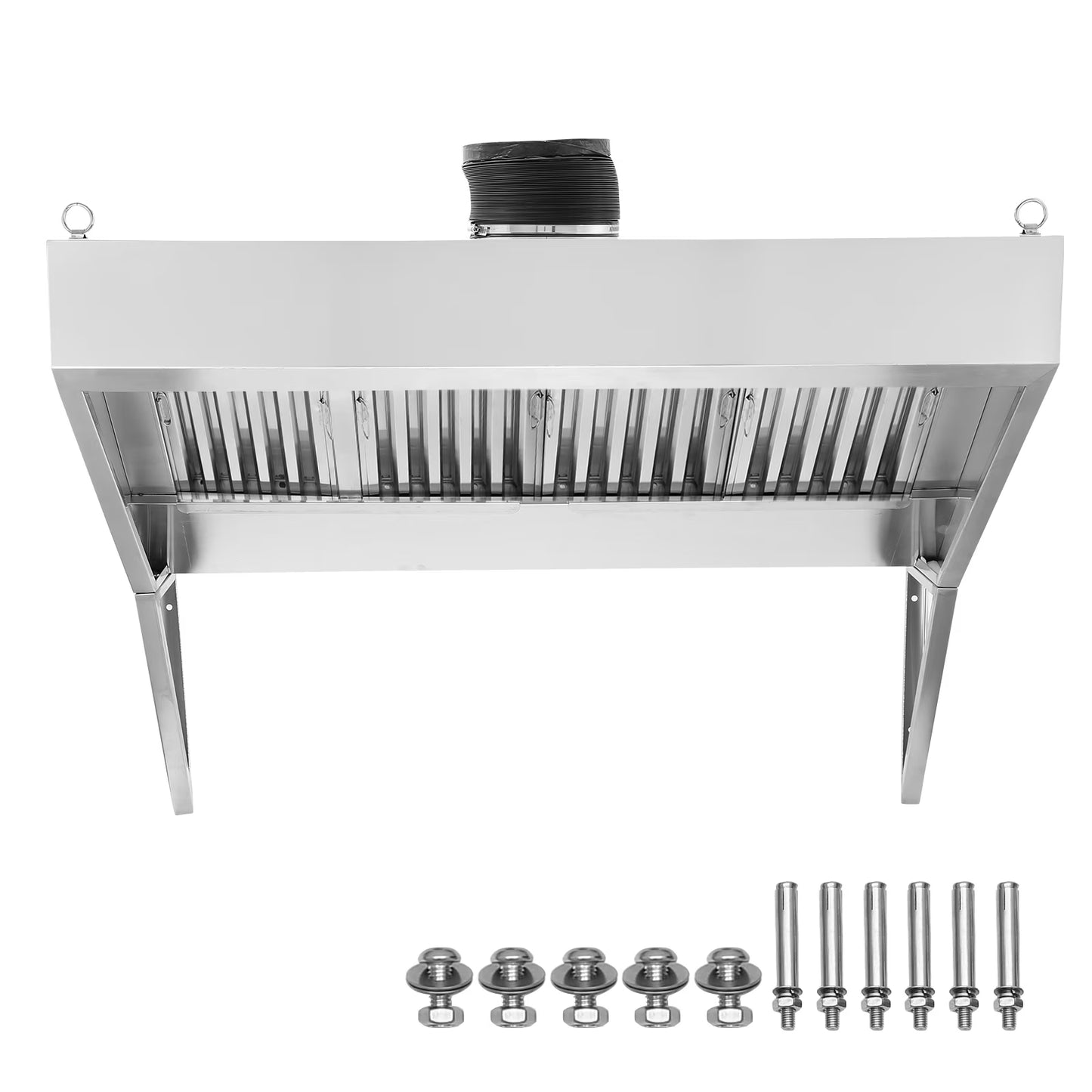 KFFKFF 9FT Stainless Steel Exhaust Hood for Commercial Use, Suitable for Food Trucks and Concession Trailers, Includes 4 Removable U-shaped Grease Filtration Meshes, Durable and Resists Corrosion