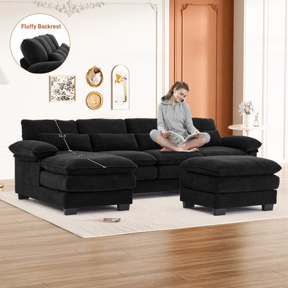 Rophefx 114.3" U Shaped Sectional Couches for Living Room,Cloud Couch,4 Seats Chenille Couch with Double Layer Cushion,Orange