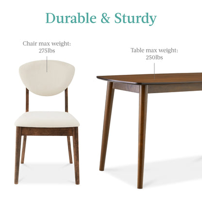 Best Choice Products 5-Piece Compact Wooden Mid-Century Modern Dining Set w/ 4 Chairs, Padded Seat & Back - Walnut/Cream