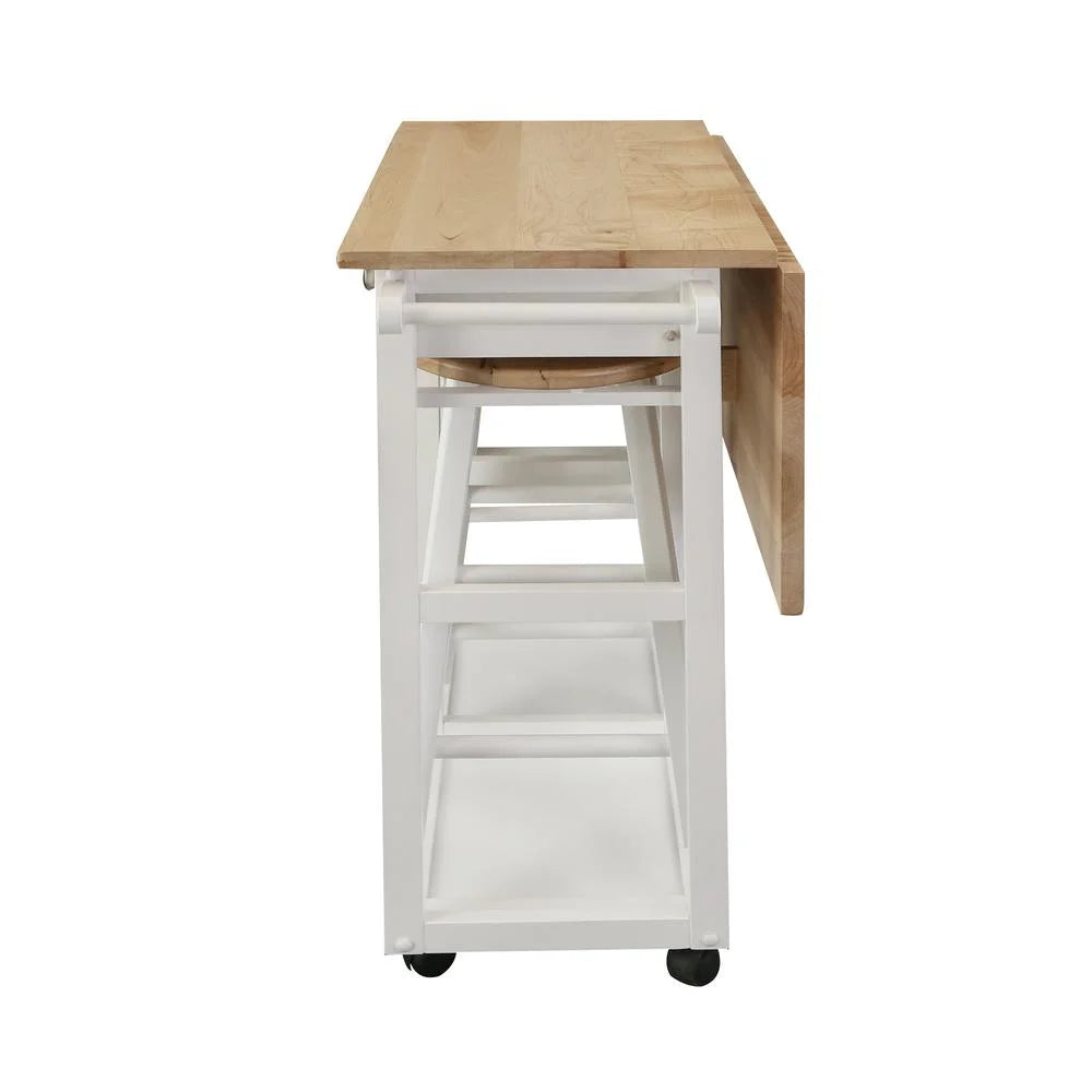 American Trails Breakfast Cart with Drop-Leaf Table, American Maple Top, Square - White