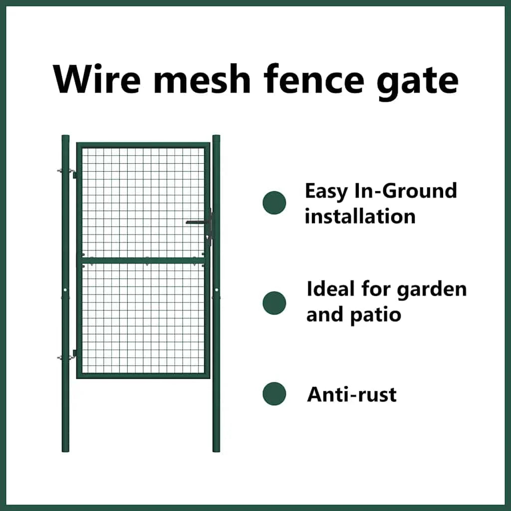 vidaXL Fence Gate Metal Fence Post Garden Gate for Outdoor Patio Steel Green