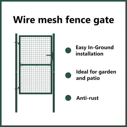 vidaXL Fence Gate Metal Fence Post Garden Gate for Outdoor Patio Steel Green