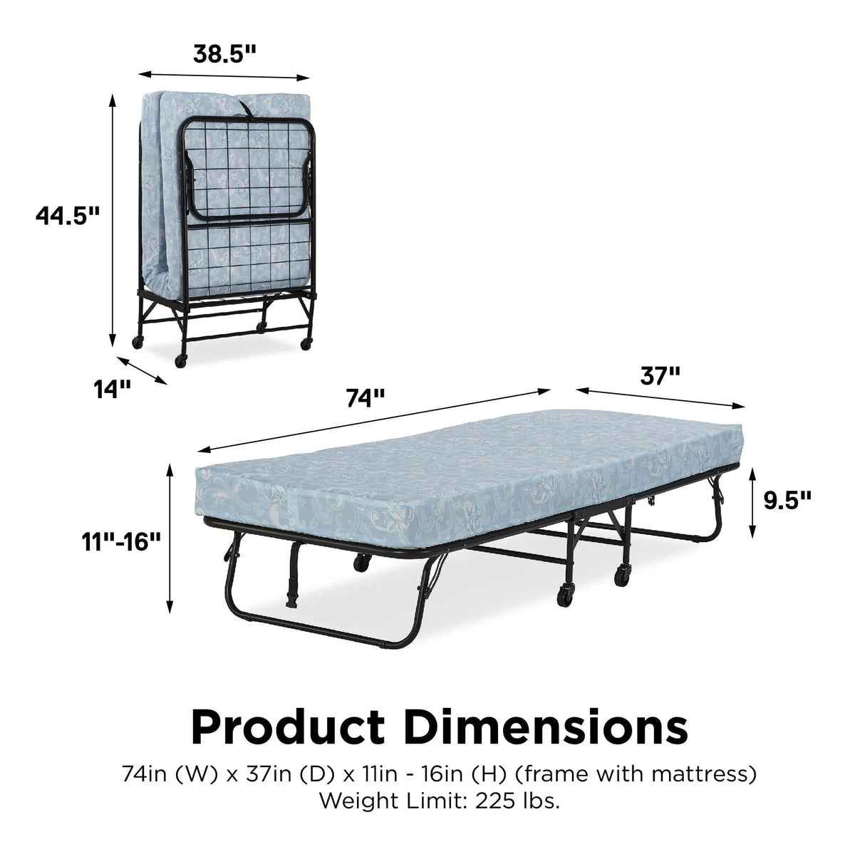 DHP Folding Rollaway Guest Bed with 5 Inch Mattress, Twin